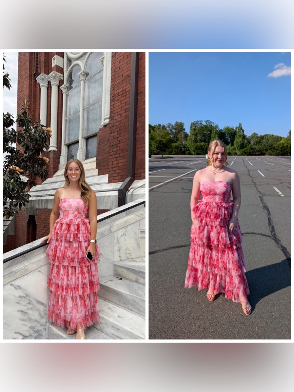 Anthropologie Hutch Putlune Floral Tiered Maxi Dress Pink Floral Tulle Pleated 8